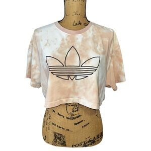 Adidas Originals Women’s Light Pink Tie-Dye Embroidered Crop Top Cropped T-Shirt